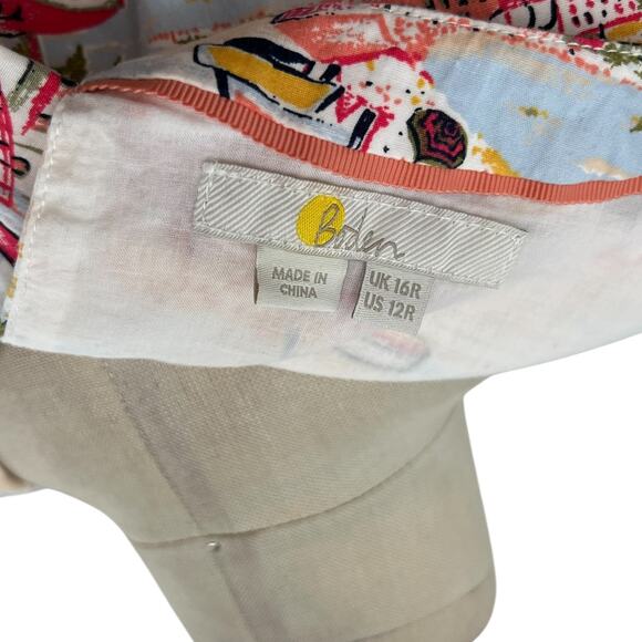 Boden Smocked Waist Mini Dress Paradise Bay Beach Print White Size US 12R - Picture 12 of 13